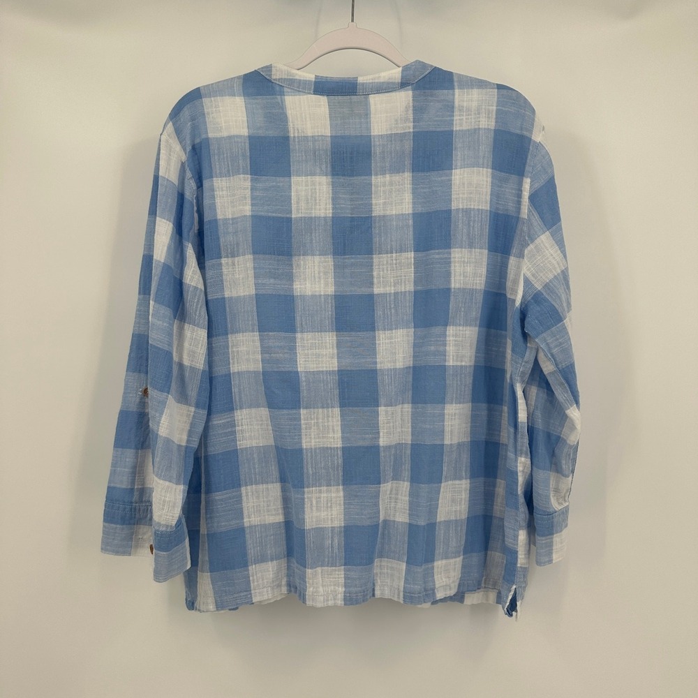 Womens Cottagecore Gingham Top Size XL Cotton Picnic Farmhouse Minimalist Blue - Picture 2 of 8